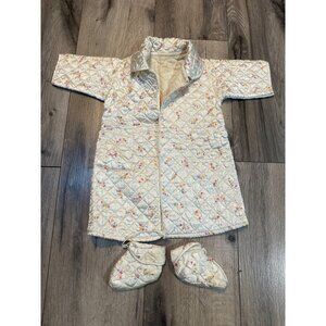 Vintage Baby Satin Quilted Floral Coat & Booties Set With Pockets